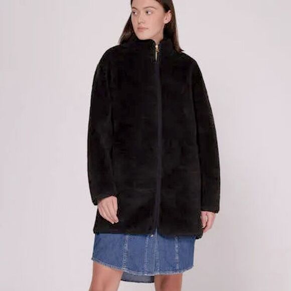 J. Crew Zip-up Plush Fleece Coat Black Sz XS Teddy Sherpa High Collar Jacket - Picture 9 of 9